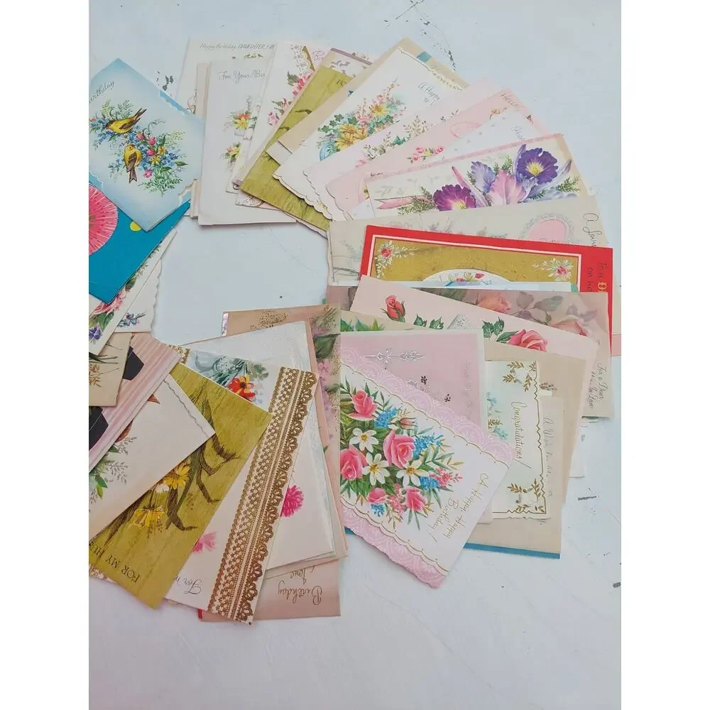 52 Vintage Ephemera Greeting Cards Grannycore Floral Lot Junk Journal Crafts